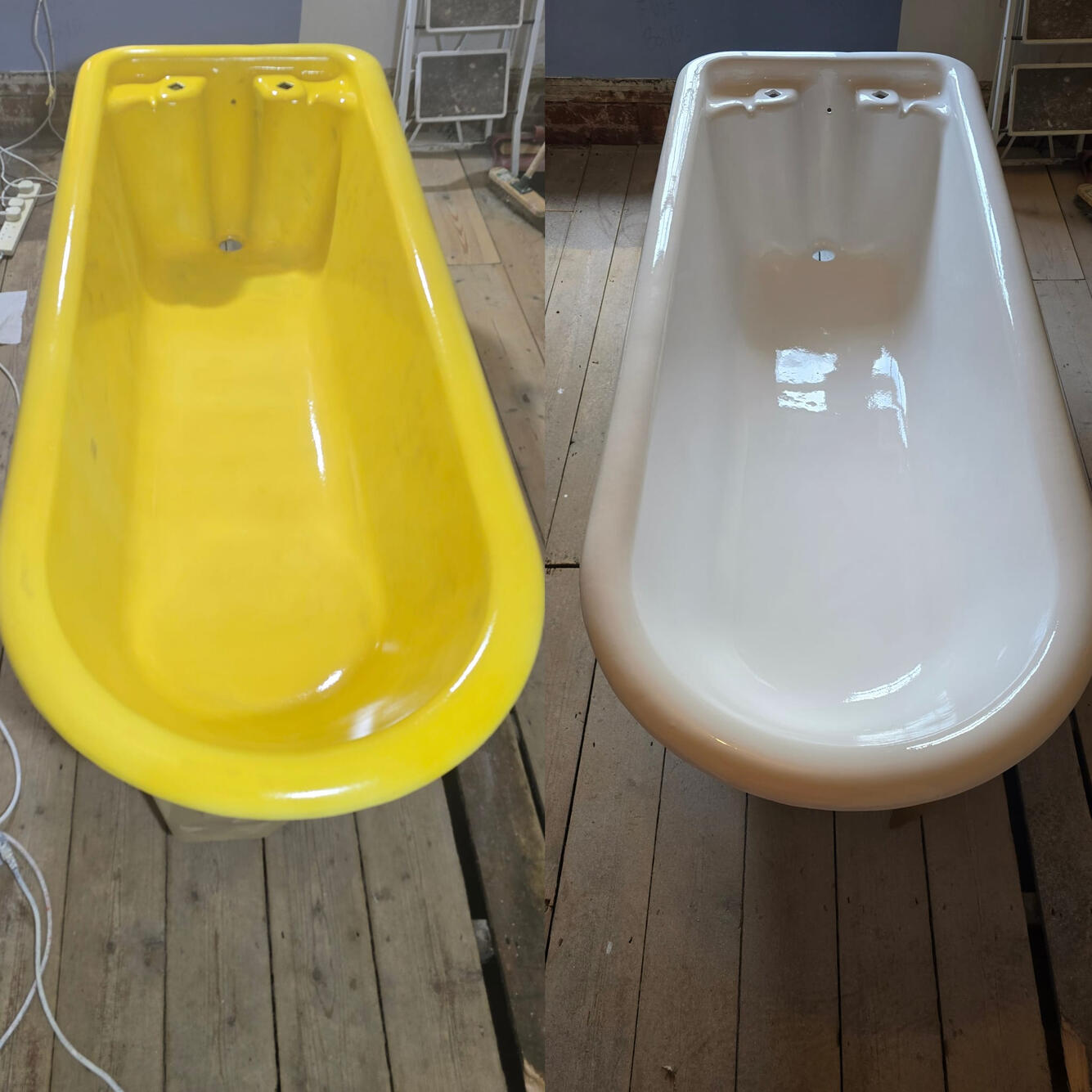 CAST IRON BATH RESURFACED OldBEFORE AND AFTER PHOTOS OF A CAST IRON ROLL TOP BATH RE-ENAMELLED IN Old field Park, Bath