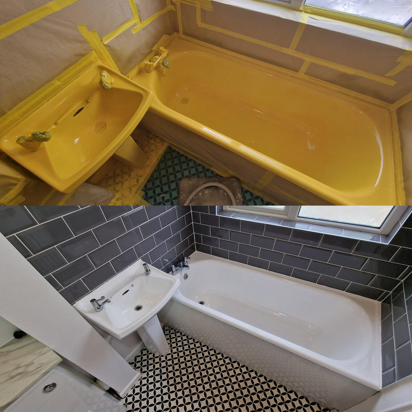 SINK AND BATH RE-ENAMELLED Before and after ceramic sink and steel bath re-enamelling in Widcombe